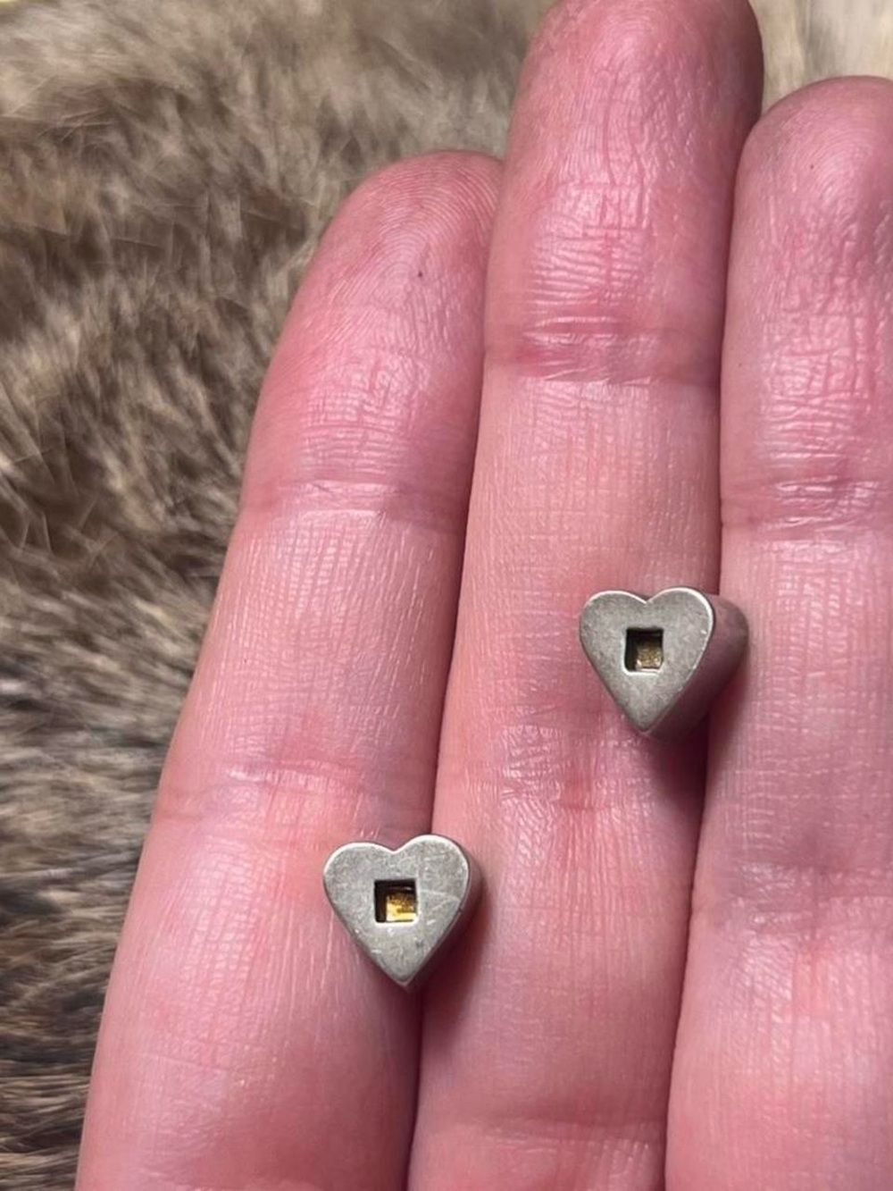 Sterling silver and 18k yellow gold brutalist heart post earrings